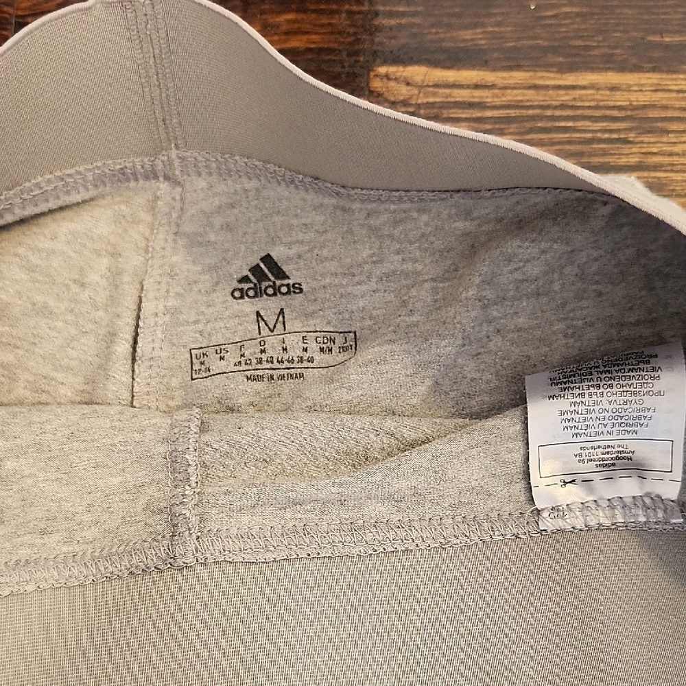 Adidas Gray Workout Leggings with Black and Grey Print Stripes - Picture 2 of 7